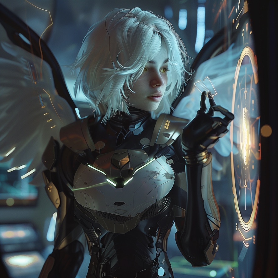Riven — a winged figure of light and armor
